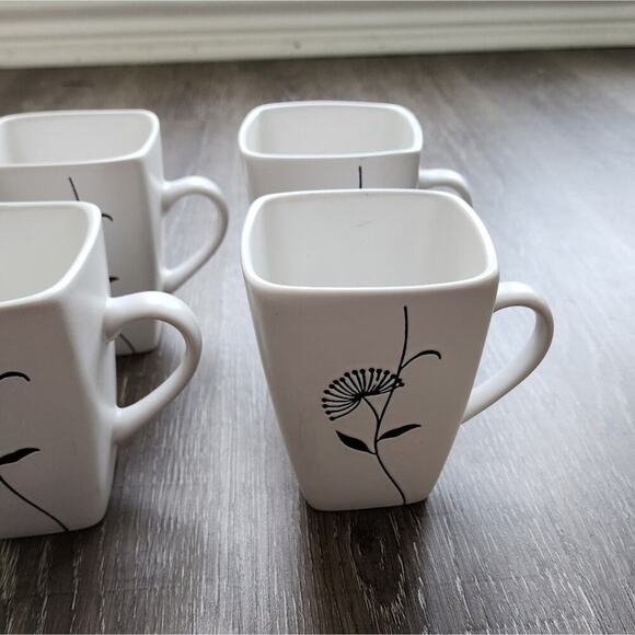 Cuisinart Wildflower Black and White 4 piece Mug‎ Set Lot - Picture 5 of 12